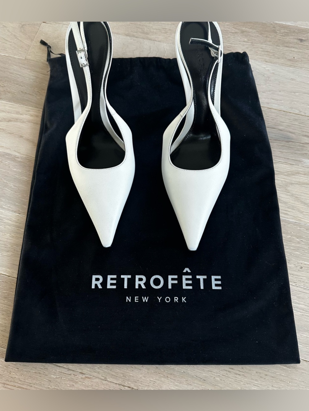 Retrofete White Pointed Slingback Pumps